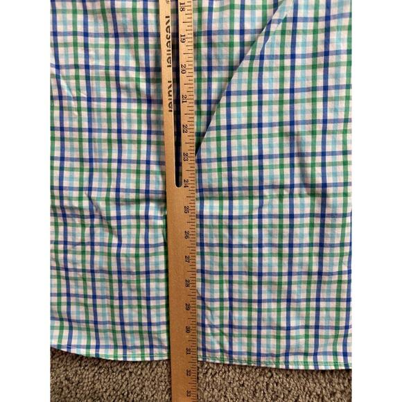 Chaps Button Up Shirt Mens XXL 2XL Blue Green Cotton Blend Short Sleeve FLAW - Picture 7 of 9